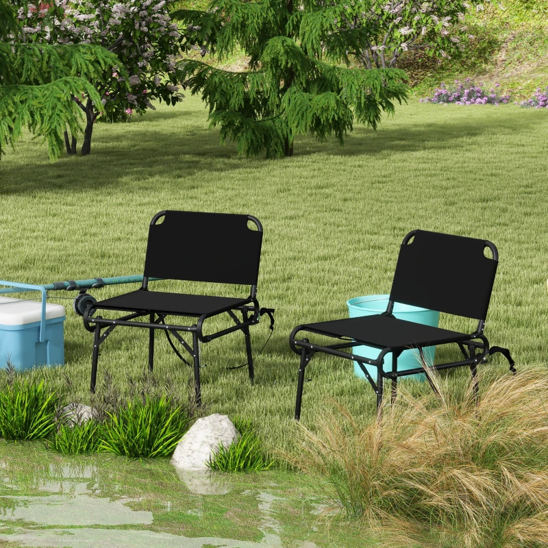 Outsunny Set da 2 Sedie Pieghevoli Multifunzione da Campeggio, Telaio in Metallo e Tessuto Oxford, Nero