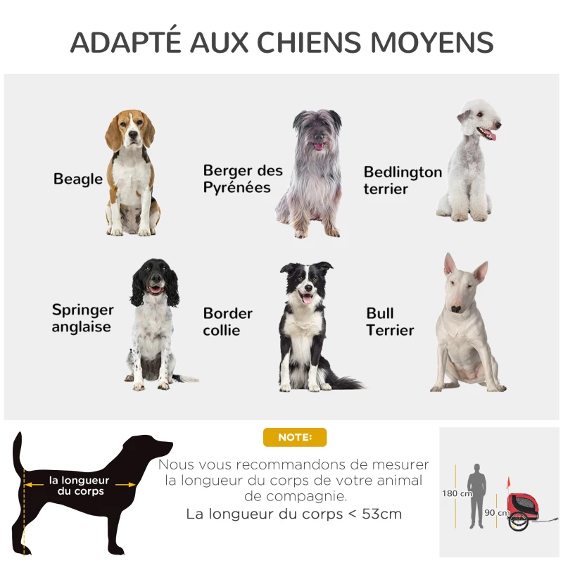HOMCOM Remorque velo pour chien animaux avec 8 reflecteurs drapeau rouge noir