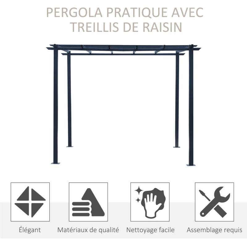 Outsunny Pergola autoportante Style Contemporain - Toit terrasse à décorer - dim. 3L x 3l x 2,3H m - métal époxy anticorrosion Noir