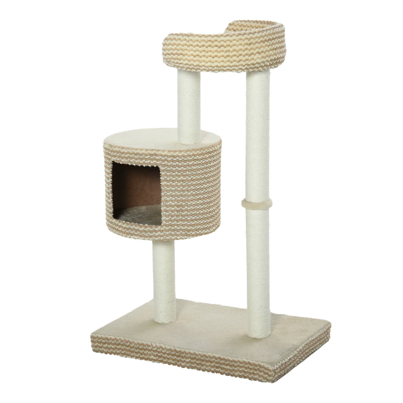 PawHut Árbol Rascador para Gatos Árbol de Actividades para Gatos con Cueva de Felpa Postes de Yute Plataforma Cómoda 61x41x96 cm Beige y Café