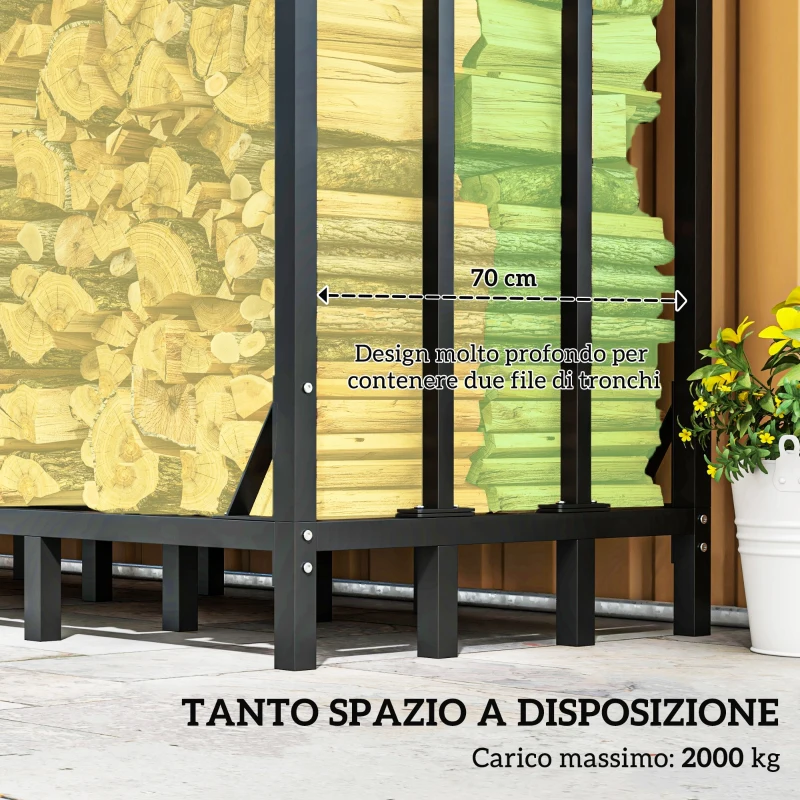 Outsunny Portalegna da Esterno in Metallo Rinforzato con Copertura, Capacità di 2000kg, Nero