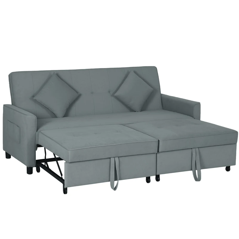 HOMCOM Divano Letto 3 Posti Clic Clac con Schienale Reclinabile e 2 Cuscini, 196x90x89 cm, Grigio