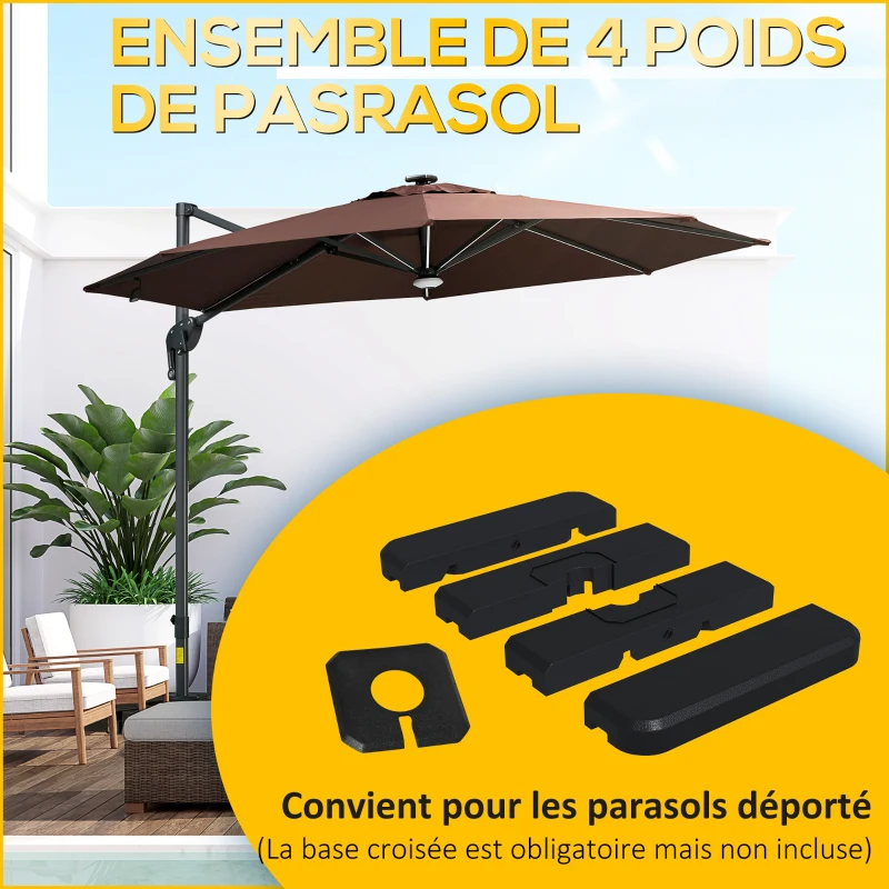 Outsunny Ensemble de 4 pieds de parasols poids pour supports de parasol base de lestage parasol remplissage eau ou sable jusqu'à 90 kg/130 kg HDPE 98 x 98 x 13 cm noir