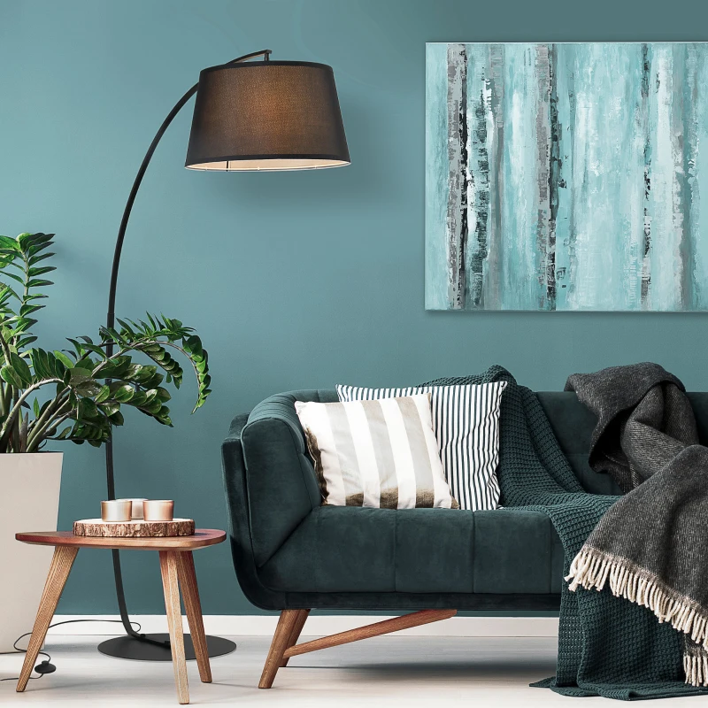 HOMCOM Lampada da Terra ad Arco con Paralume in Tessuto e Interruttore a Pedale, Ø47x105x190cm, Nera