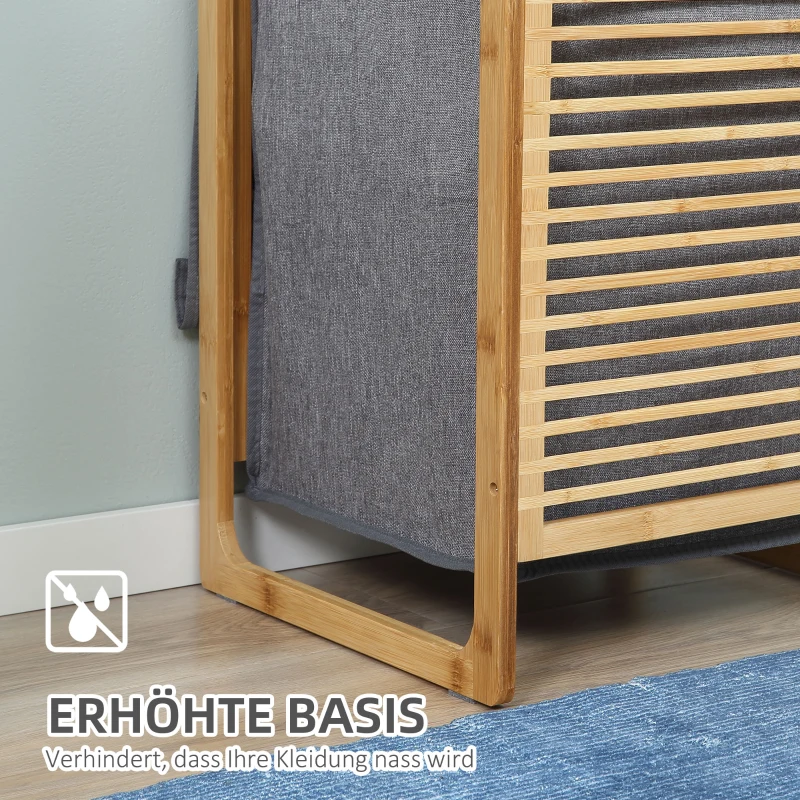 HOMCOM Wäschekorb Wäschebox Wäschesammler mit waschbarem Wäschesack Deckel Wäschesack Tuchsack Bambus leinenartiges Polyester Natur+Grau 40 x 35 x 60,5 cm
