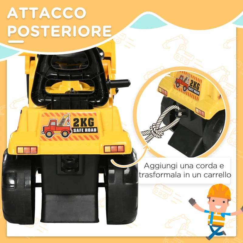 HOMCOM Escavatore per Bambini 2-4 Anni con Pinza, Pulsante per Suoni e Spazio Portaoggetti, 83x27x39 cm, Giallo e Nero