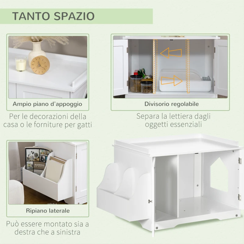 PawHut Mobile Lettiera per Gatti a 2 Ante con Divisorio Interno Regolabile, 86x48x52 cm, Bianco