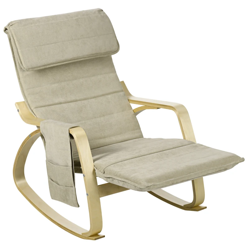HOMCOM Rocking Lounge Chair Recliner Relaxation Lounging Relaxing Seat with Adjustable Footrest, Side Pocket and Pillow, Khaki
