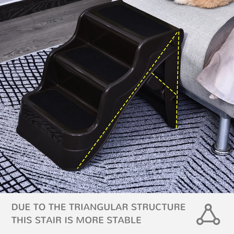 PawHut 3-steps Dog Stairs, Plastic Cat Ladder Lightweight, Pet Access Steps, for Bed, Sofa, Non-slip Stickers, Brown