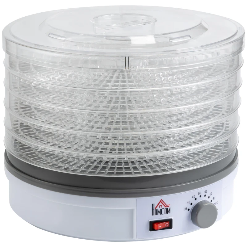 HOMCOM 5 Tier Food Dehydrator, 245W Food Dryer Machine with Adjustable Temperature Control for Drying Fruit, Meat, Vegetable, Jerky and Pet Treat, White
