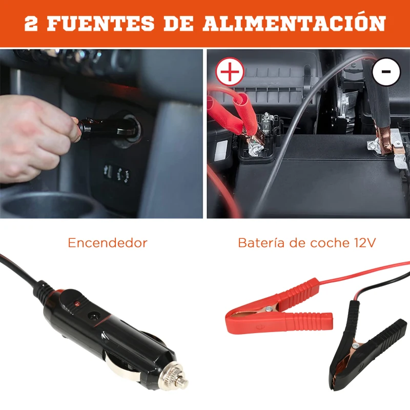 DURHAND Kit de Gato Eléctrico para Coche 12V 15,5-45cm Kit Elevación de Automóvil con Luz e Inflador 36x33x16cm Naranja