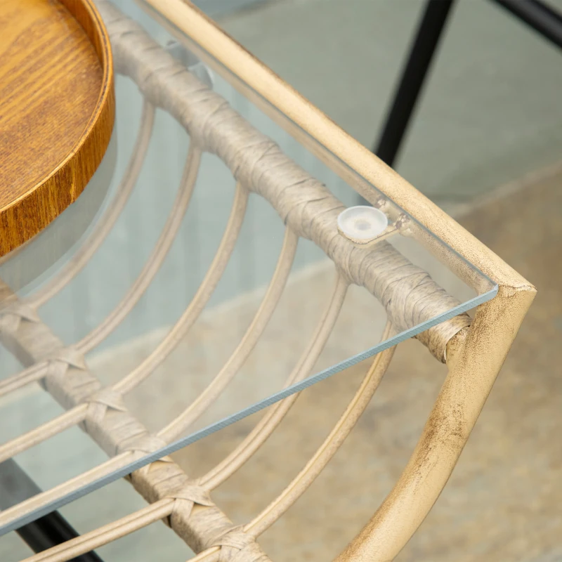 Outsunny Set da Giardino 4 Pezzi in Rattan PE e Metallo con Divanetto, 2 Sedie e Tavolino da Caffè, Beige