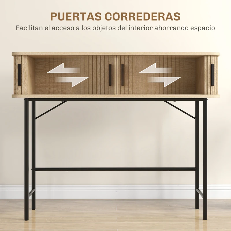 HOMCOM Consola Vintage Mesa de Pasillo con 2 Puertas Correderas de Tambor Tipo Persiana 100x30x80 cm Roble y Negro
