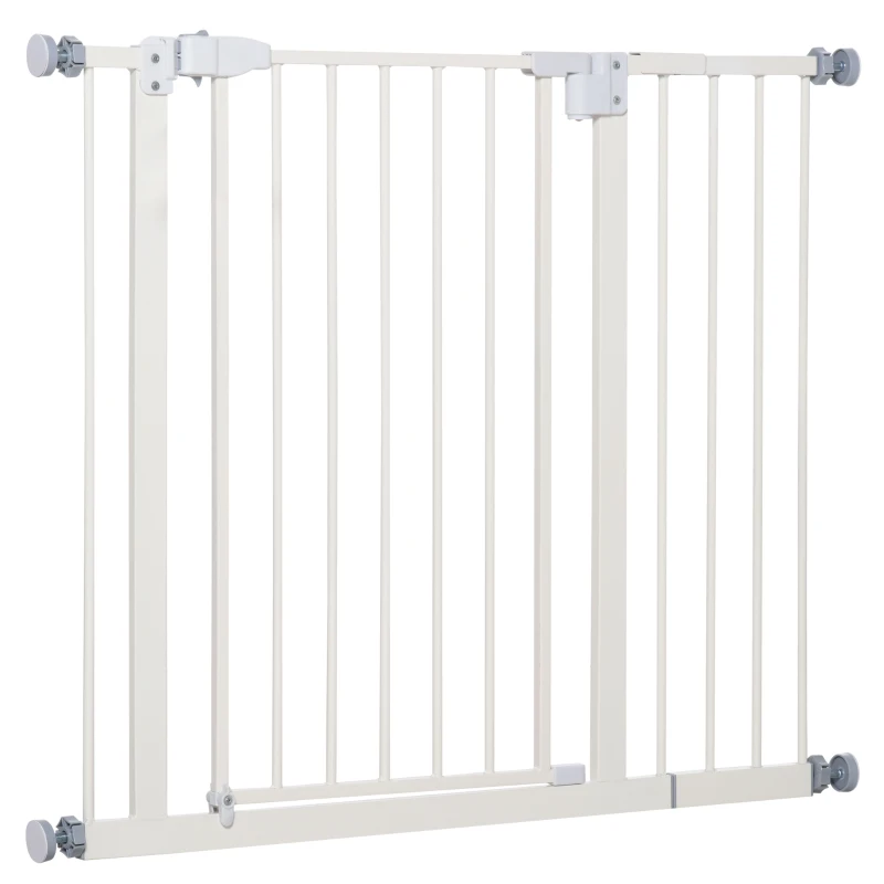 PawHut Barrière de sécurité sans perçage largueur réglable 74-80 / 91,5-97,5 cm double verrouillage fermeture automatique barrière chien pour porte couloir escalier acier blanc