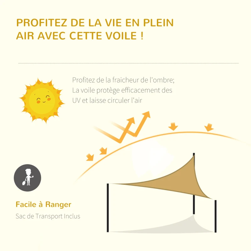 Outsunny Voile d'ombrage Triangulaire Grande Taille 5 x 5 x 5 m polyéthylène Haute densité résistant aux UV Coloris sable