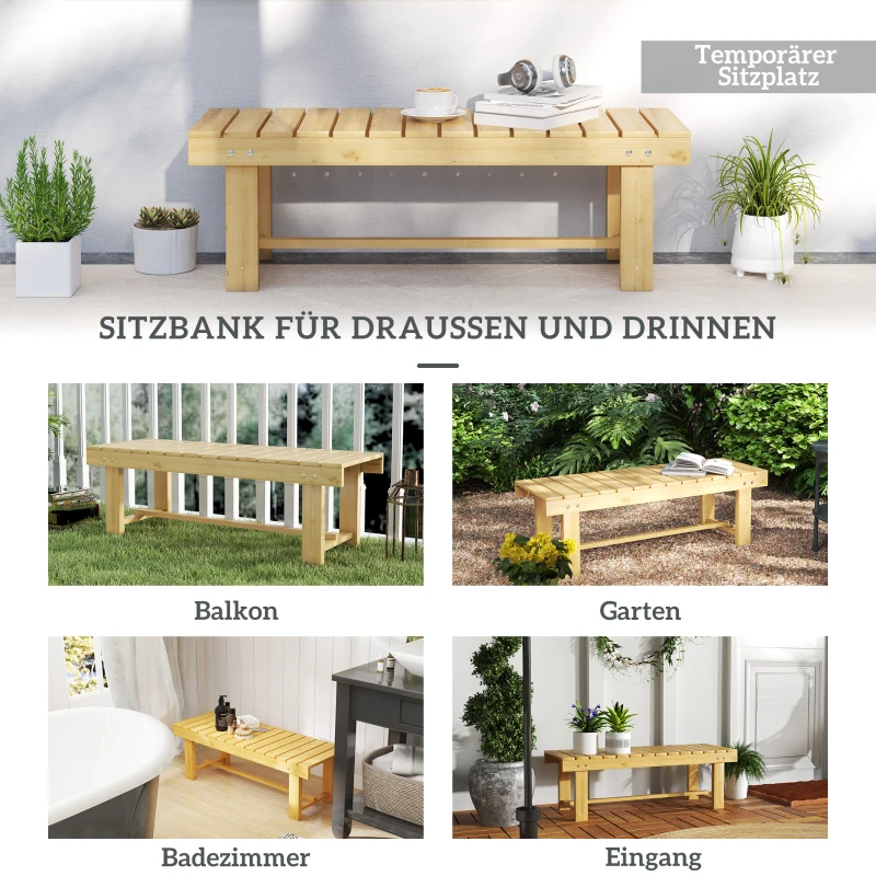 Outsunny 2-Sitzer Gartenbank Holz, wetterfest Sitzbank, Gartenmöbel mit Wasserresistente Lackierung, Parkbank 250kg belastbar, Holzbank für Balkon Terrasse, Garten, 110 x 38 x 35 cm Naturholz