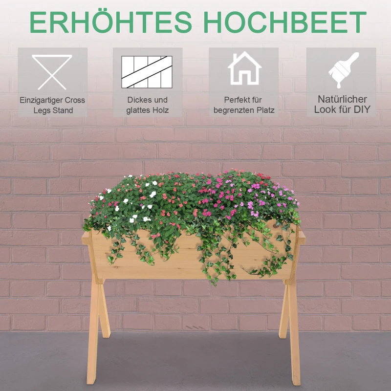Outsunny Hochbeet, Pflanzkasten, Blumenkasten, Blumentopf, mit Abflusslöchern, Vliesstofftuch, Massivholz Natur