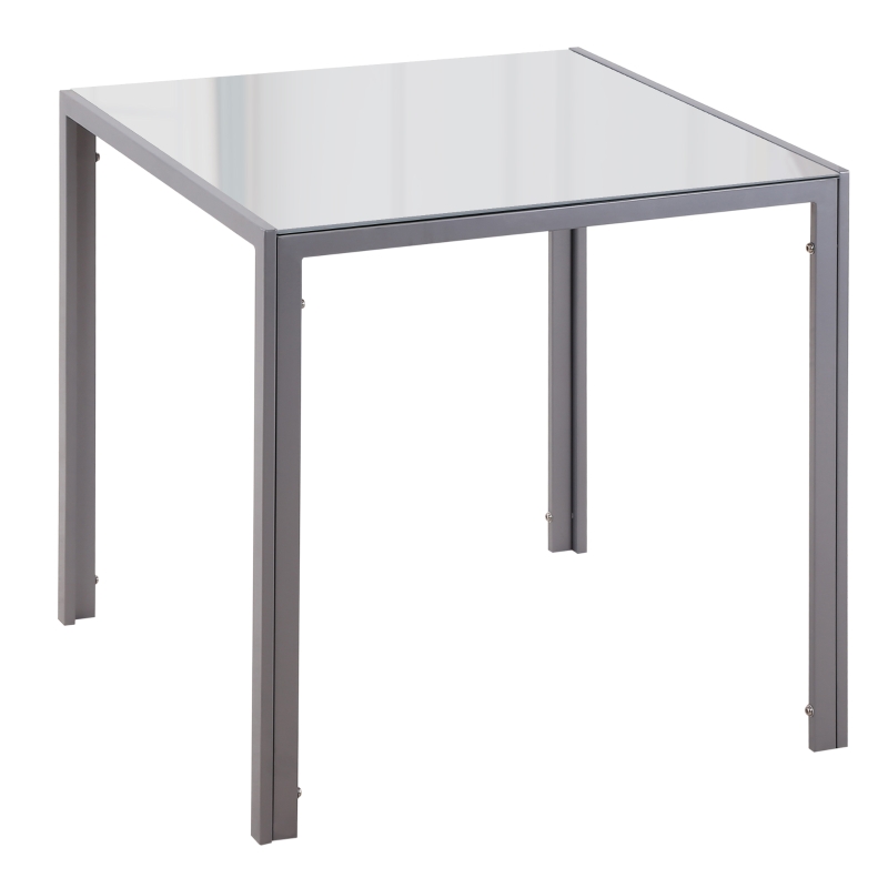 Tavolino con piano in vetro temperato con 1 ripiano in legno chiaro e