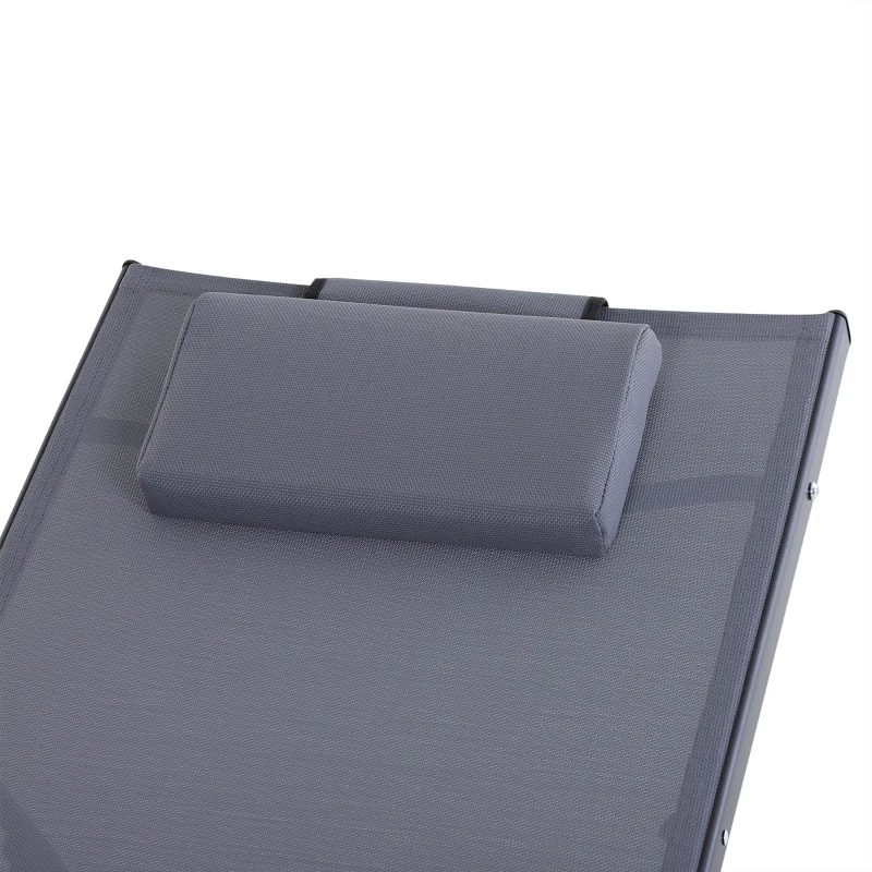 Outsunny Bain de Soleil transat Chaise Longue Fauteuil relax Jardin Design Contemporain inclinable Multi-Positions Repose-Pied réglable tétière icluse alu textilène Gris