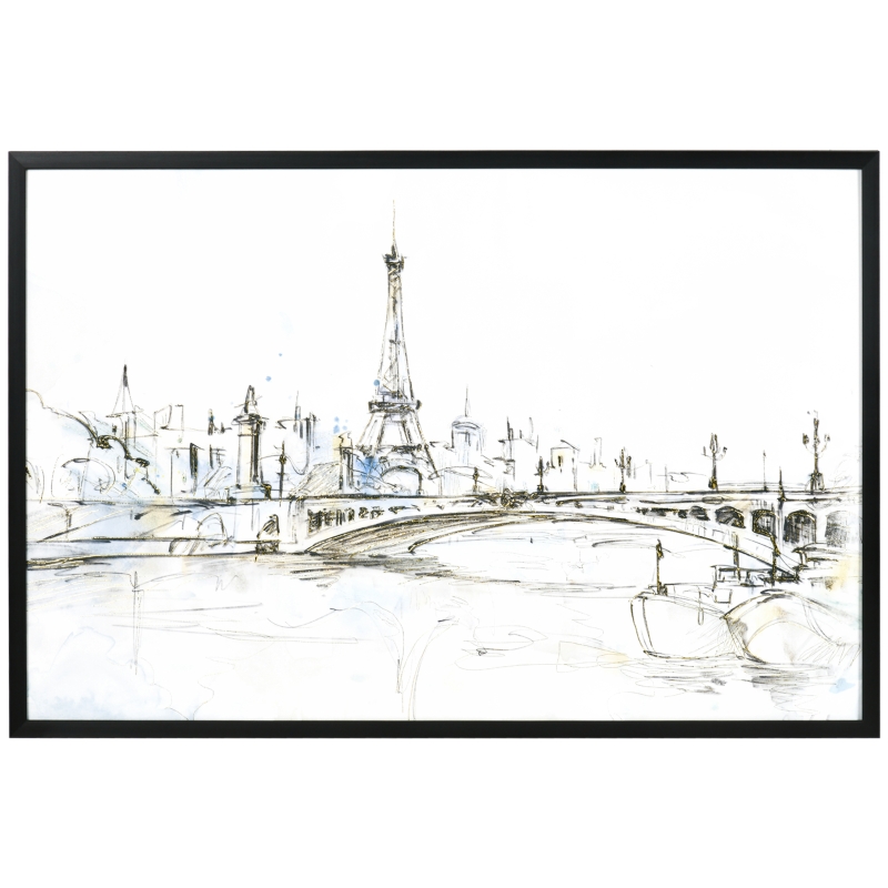 HOMCOM Kunstdruck mit Eiffelturm-Motiv, UV-Druck, Prägetechnik, inkl. Montagematerial, 93 cm x 2,5 cm x 63 cm