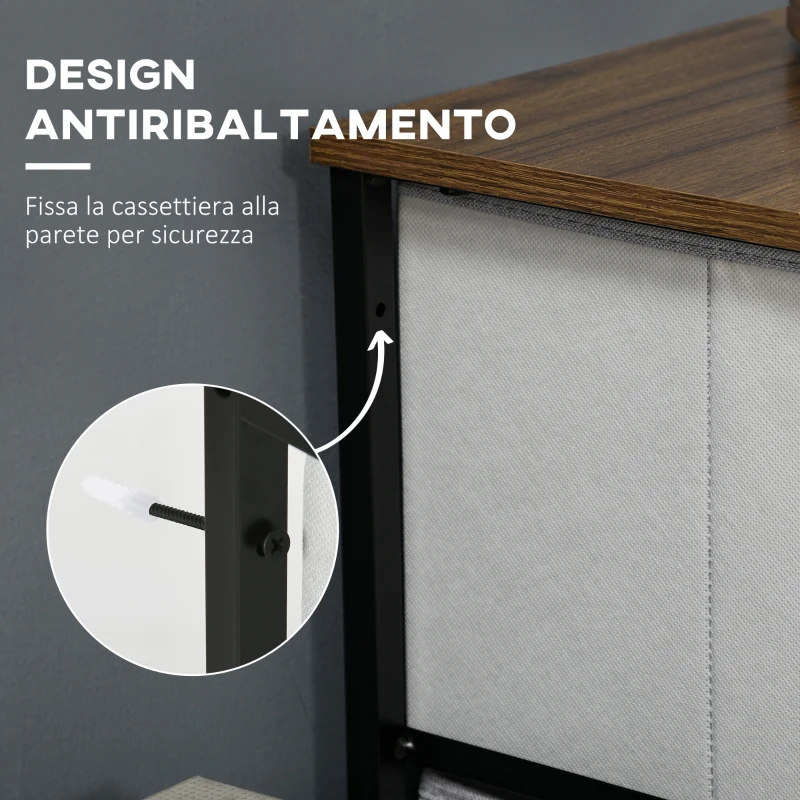 HOMCOM Cassettiera 8 Cassetti in Tessuto Rimovibili, in Legno e Acciaio Stile Industriale, 80x30x81.5cm