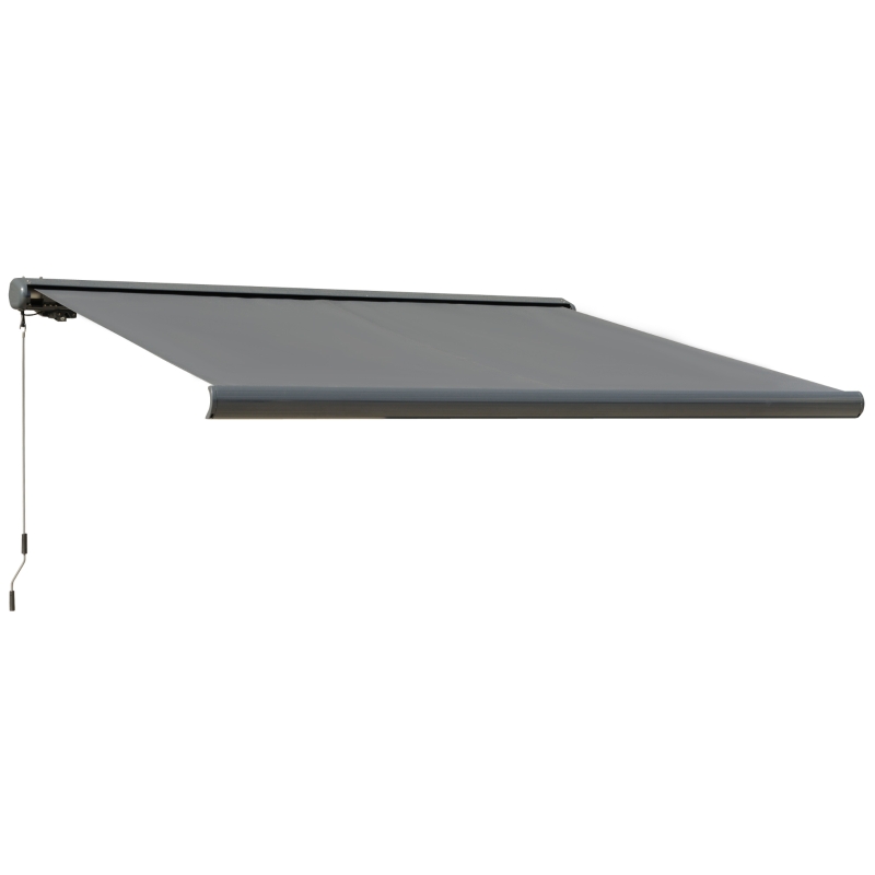 Outsunny 3.5x3m LED Light Full Cassette Case Electric/Manual Awning Door Window Sun Shade Patio Canopy Retractable w/ Remote Grey