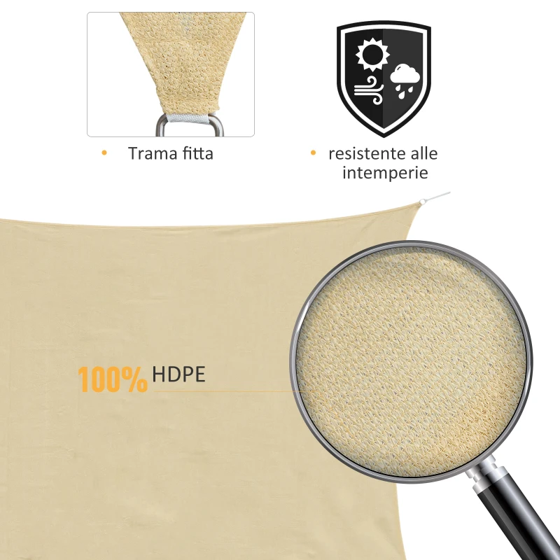 Outsunny Tenda Parasole Triangolare a Vela Anti UV, 5x5x5 m, Beige