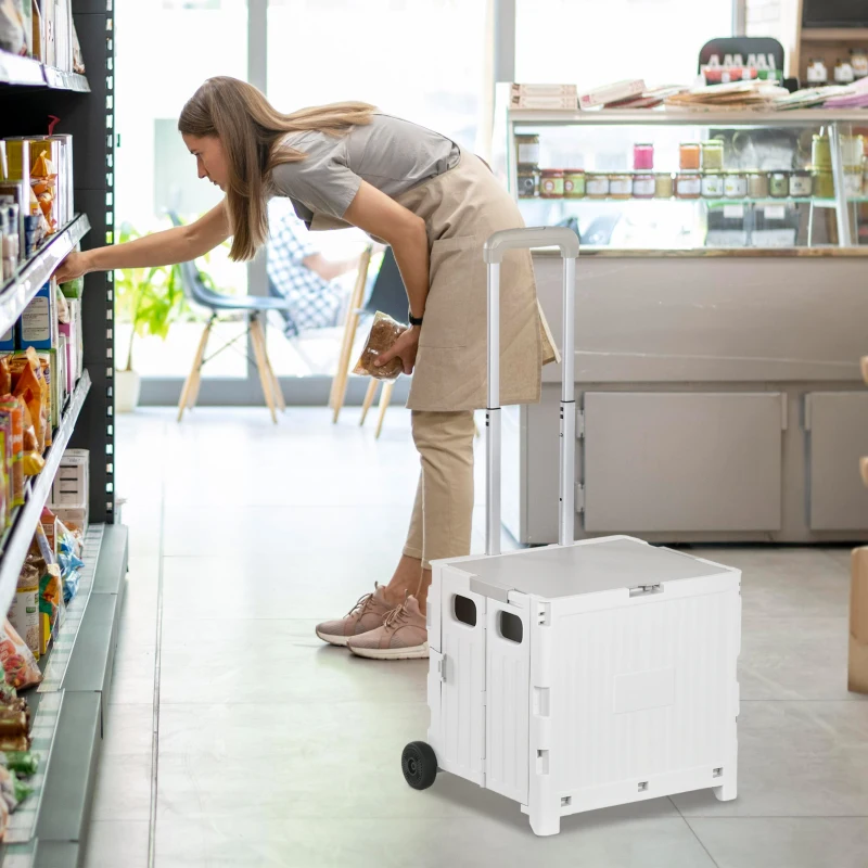 HOMCOM Carrito para Supermercado con 2 Ruedas Longitud de Mango Ajustable Capacidad 32 Litros 41,5x32,5x85 cm Blanco