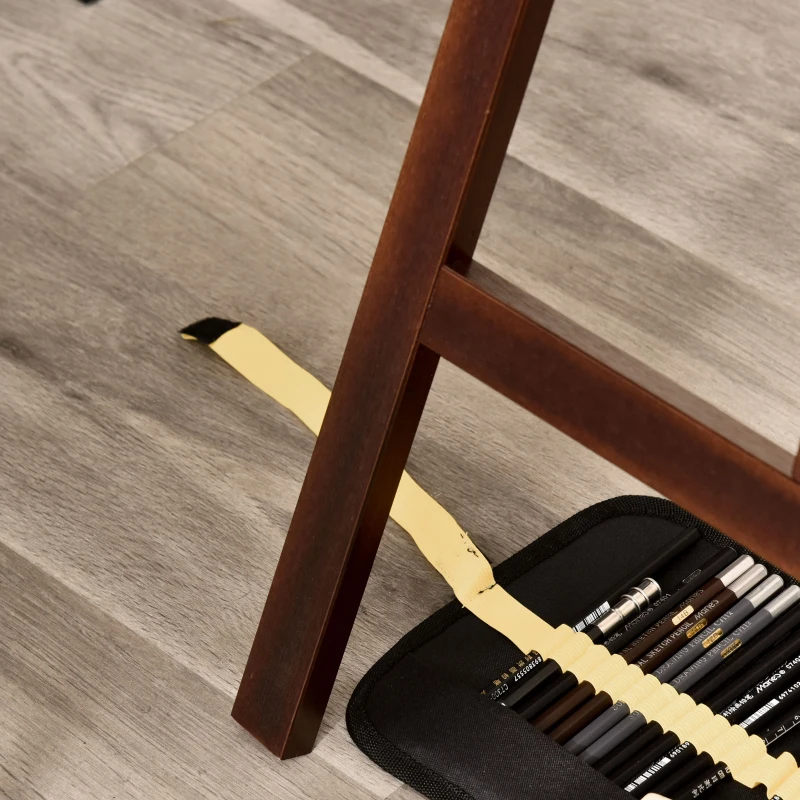 HOMCOM Cavalletto Pittura, 135 cm Cavalletto Treppiede per Dipingere su Tela, Cavalletto in Legno di Pino Regolabile, Portatile e Pieghevole con Pennello per Studio, Artisti e Pittori, Caffè