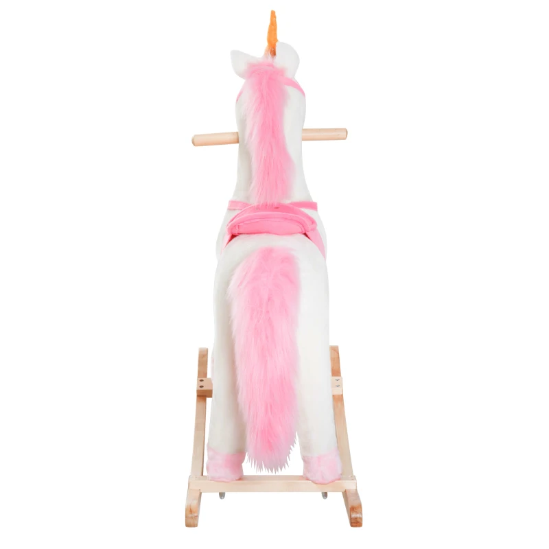 HOMCOM Caballito Balancín de Peluche Balancín Caballo Caballito Madera Juguete de Mecedora para Niños +3 Años 78x28x68cm Forma Unicornio