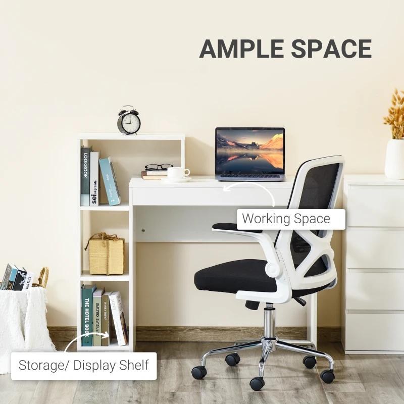HOMCOM Compact Computer Desk with Storage Writing Table Modern for Flat Office Bedroom w/ Storage Shelf Rack Integrated Bookcase, White