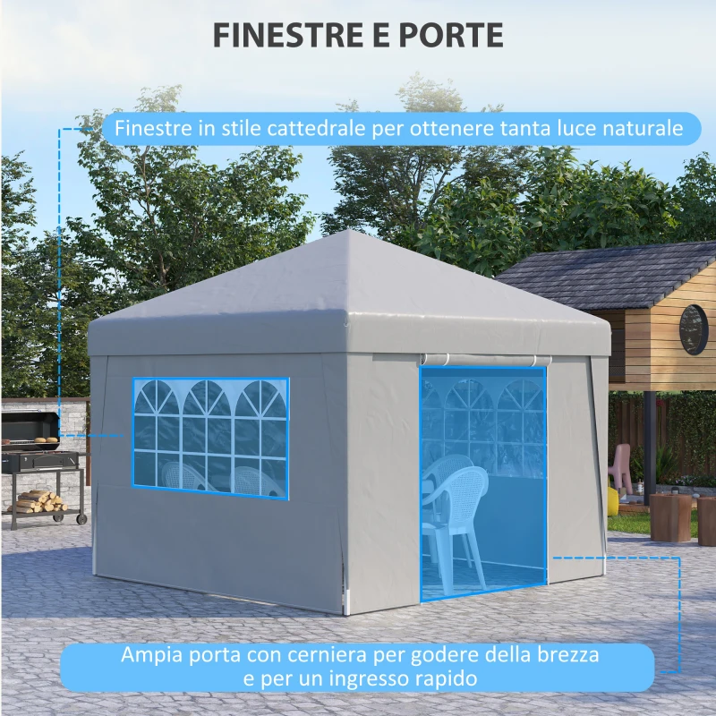 Outsunny Gazebo Pieghevole 3x3 m con Altezza Regolabile, con Design Pop Up e Finestre, Bianco