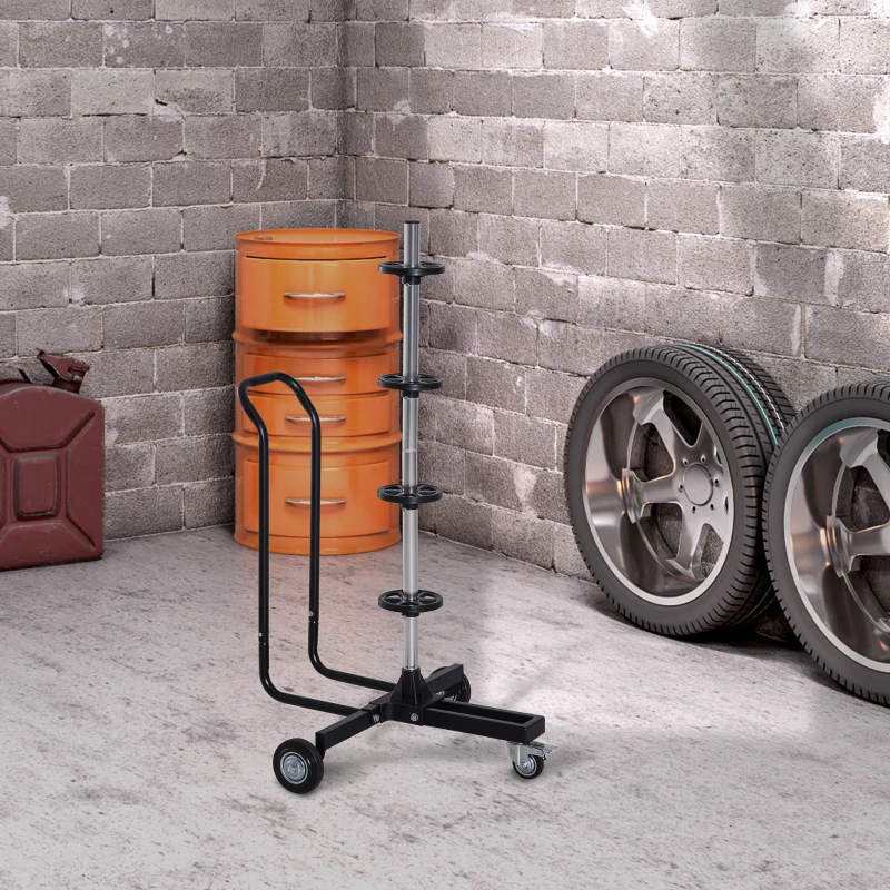 HOMCOM Felgenbaum fahrbar Felgenbaumwagen mit Rollen, Reifenständer bis 255 mm Reifenbreite Reifenwagen für 4 Autoreifen Felgenständer 100kg belastbar