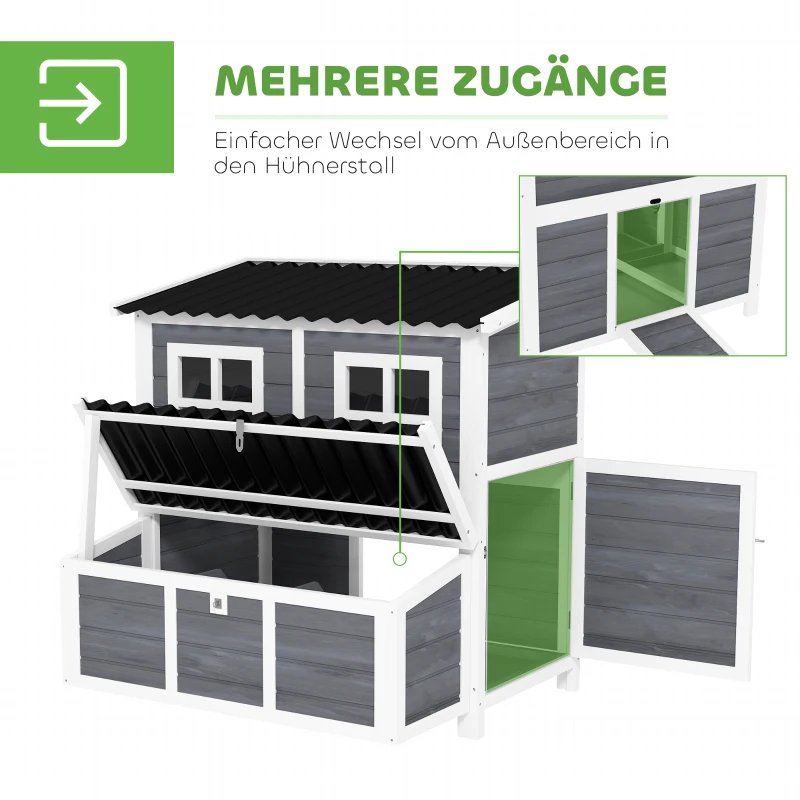 PawHut Kippenren met Legnest voor 4-6 Kippen, Waterdicht Dak, Sparrenhout, Kunststof, 100 x 86 x 100 cm, Lichtgrijs(m-6)