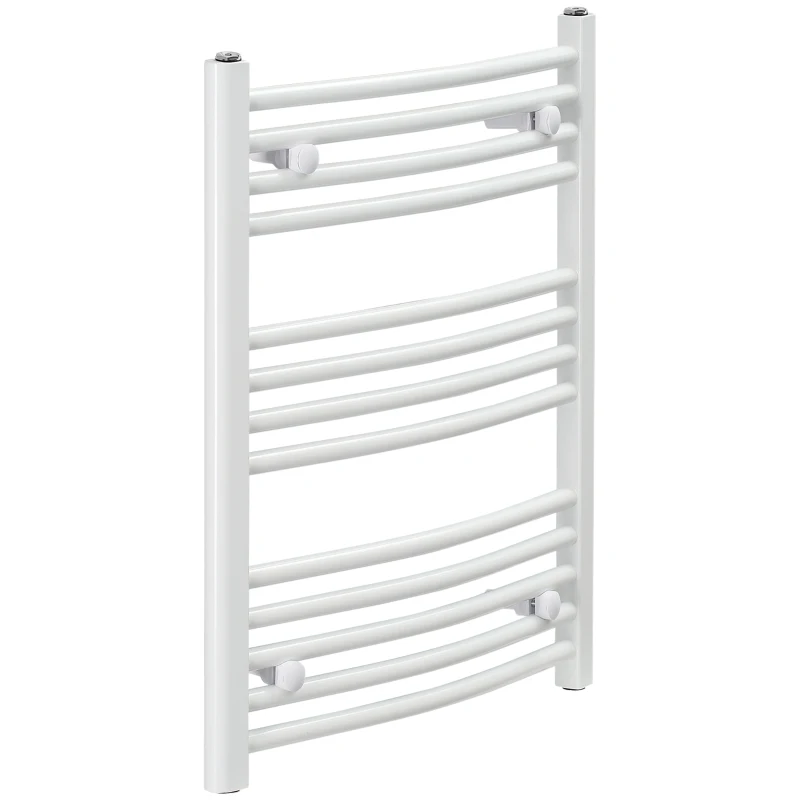 HOMCOM Curved Heated Towel Rail, Hydronic Bathroom Ladder Radiator Towel Warmer For Central Heating 600mm x 700mm, White