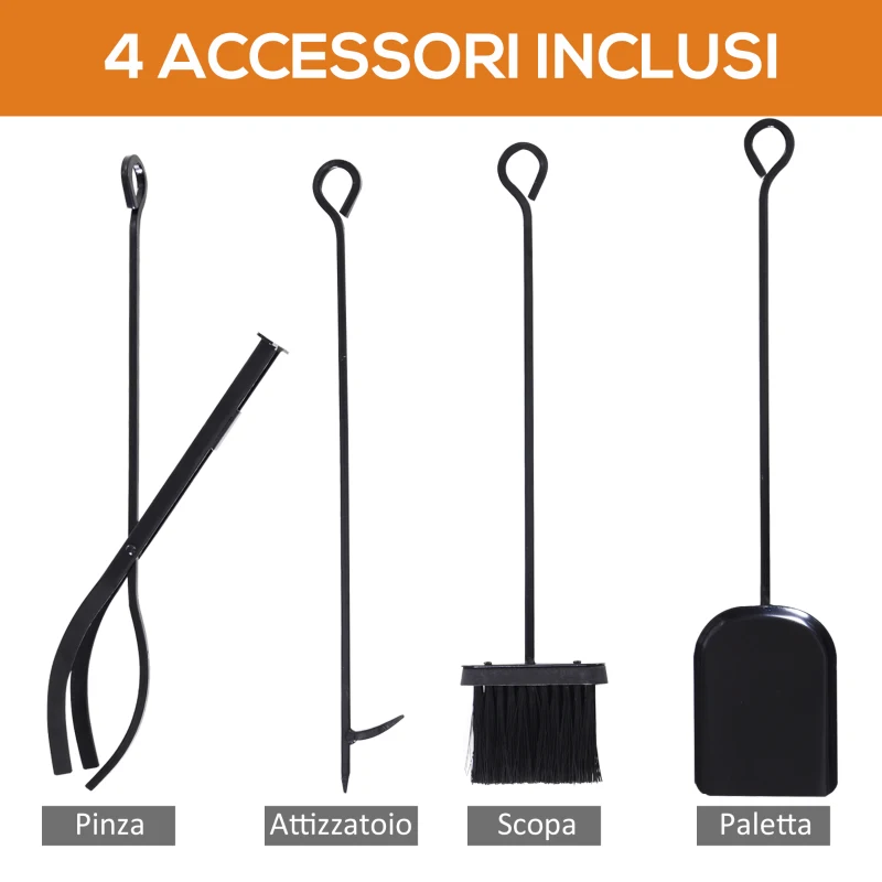 HOMCOM Portalegna da Interno ed Esterno in Acciaio con 4 Attrezzi Inclusi, Capacità 100kg 46x30x76cm Nero