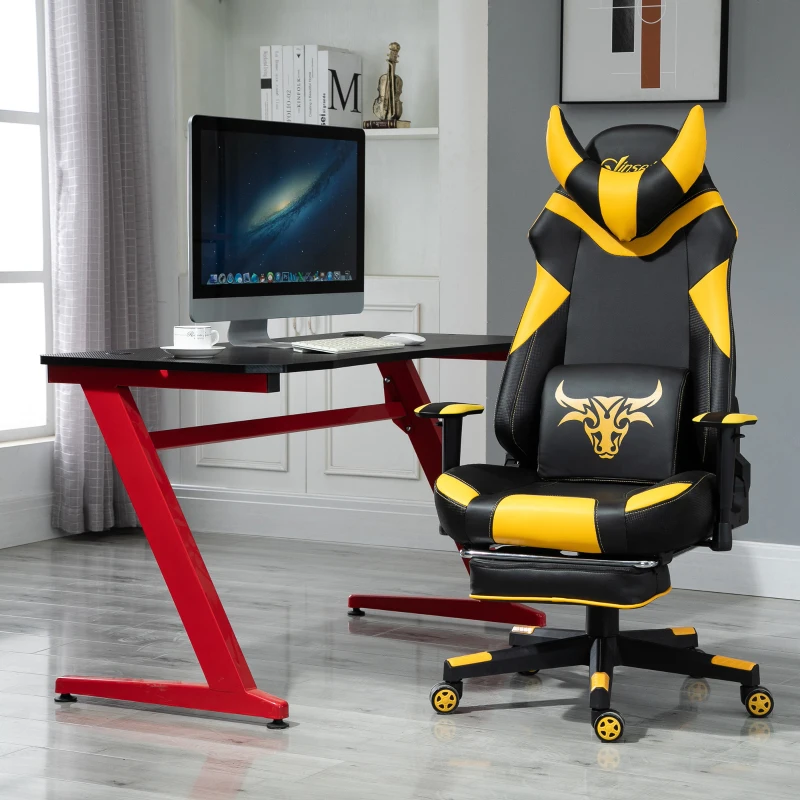 Vinsetto High-Back Gaming Chair Swivel Home Office Computer Racing Gamer Desk Chair Faux Leather with Footrest, Wheels, Black Yellow
