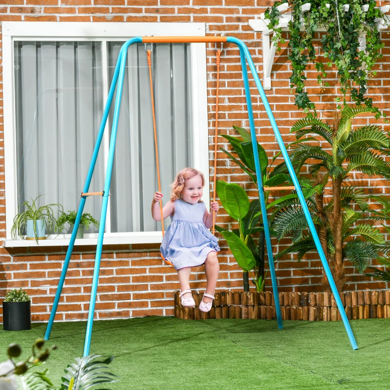 Outsunny Altalena per Bambini 3-8 Anni da Giardino in Acciaio e PE con Seggiolino e Picchetti, 163x145x181 cm