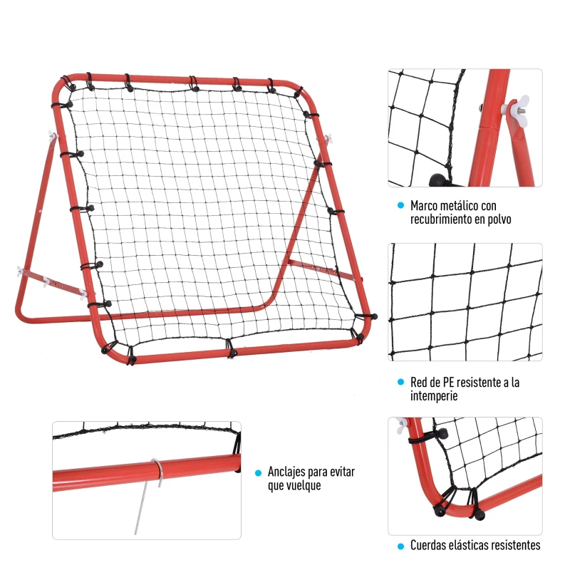 HOMCOM Red de Rebote Reboteador de Metal con Ángulo Ajustable para Entrenamiento de Deportes 96x80x96 cm Rojo