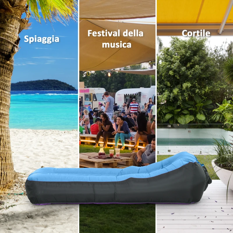 Outsunny Divano Gonfiabile da Esterno, Lettino Mare ad Aria Senza Pompa con Borsa di Trasporto, Blu
