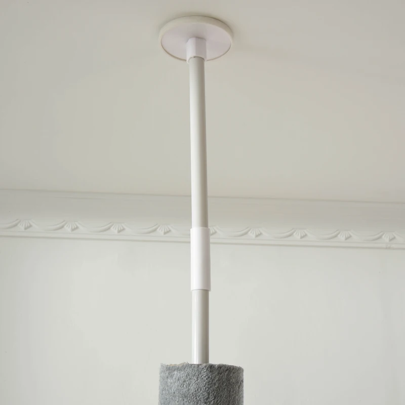 PawHut Árbol Rascador para Gatos Rascador para Fijar al Techo Altura 255 cm con Plataformas Cueva Postes de Sisal Bolas Colgantes Gris Claro