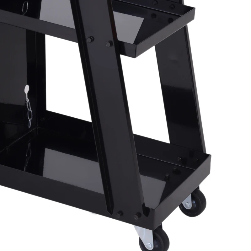 DURHAND Carrello Porta Utensili a 3 Ripiani con 2 Catene di Sicurezza, in Acciaio, 71x39x70 cm, Nero