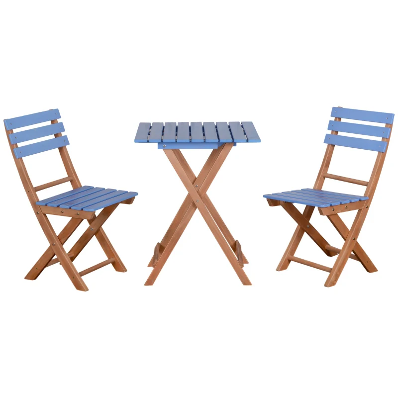 Outsunny Ensemble bistro de jardin 3 pièces avec 1 table et 2 chaises pliantes en bois de pin - bleu