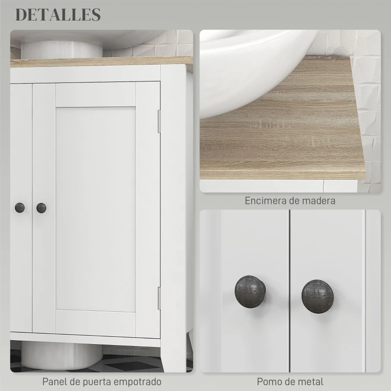 kleankin Mueble para Debajo del Lavabo Armario Bajo con 2 Puertas y Estante Ajustable Estilo Moderno 60x30x60 cm Blanco