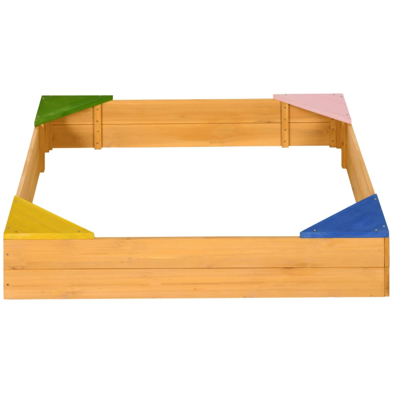 Outsunny Sabbiera per Bambini da 4 Posti in Legno di Abete con Design senza Fondo, 109x109x19.8 cm