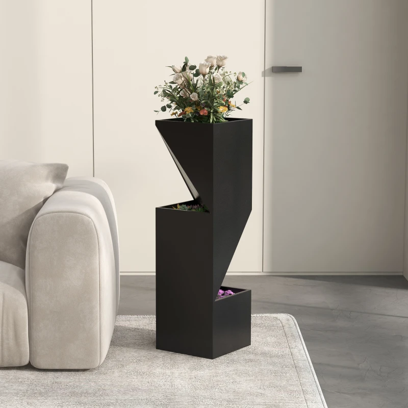 Outsunny Pot de fleurs Pots pour Plantes d'intérieur avec trous de drainage en métal dim. 30L x 30l x 100H cm noir