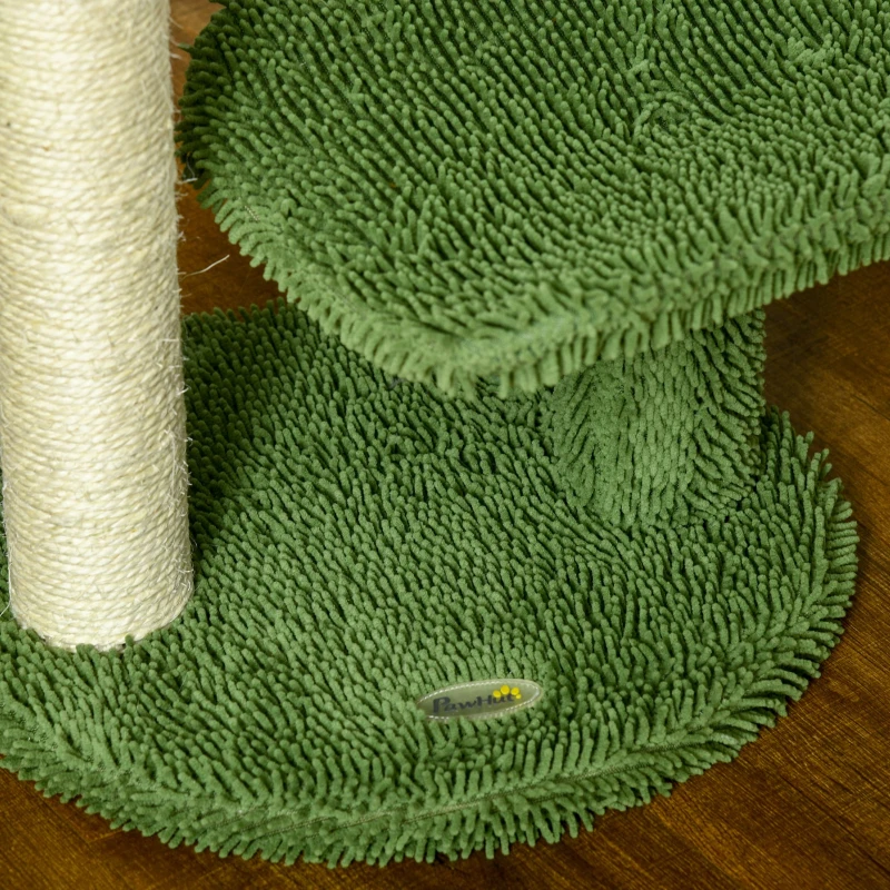 PawHut Árbol Rascador de Cactus para Gatos de 55,5 cm Torre para Gatos con Postes de Sisal Cama y Bola 35x31x55,5 cm Verde