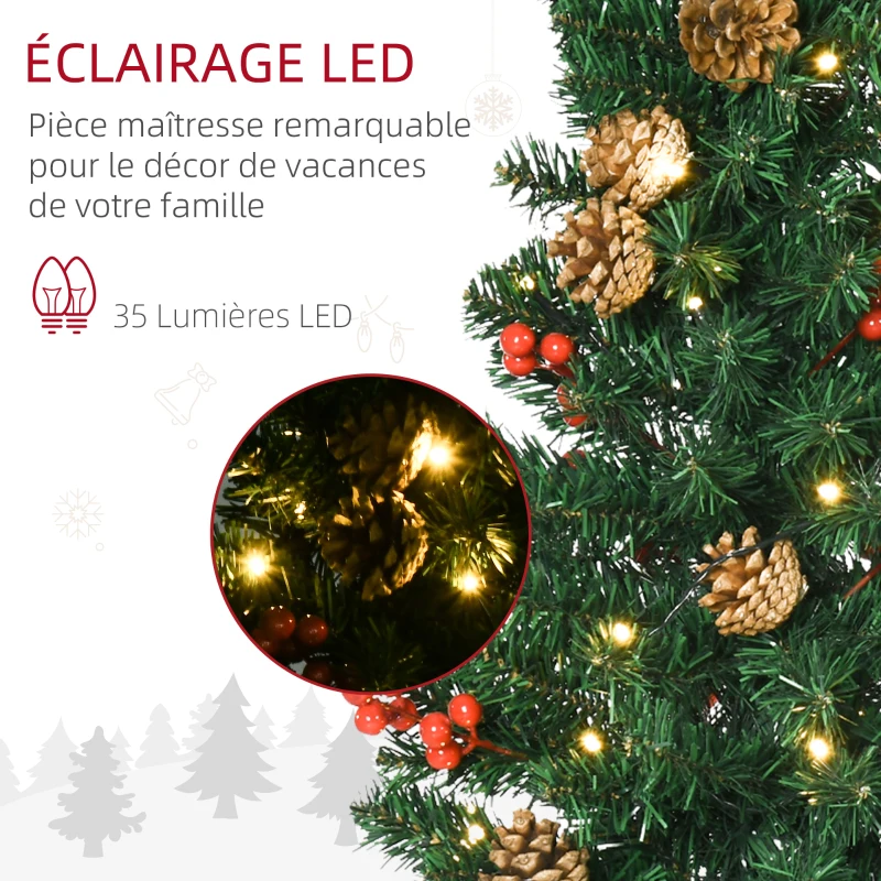 HOMCOM Lot de 4 pièces décoration de Noël Lumineuse 1 Couronne + 1 Guirlande + 2 sapins de noël