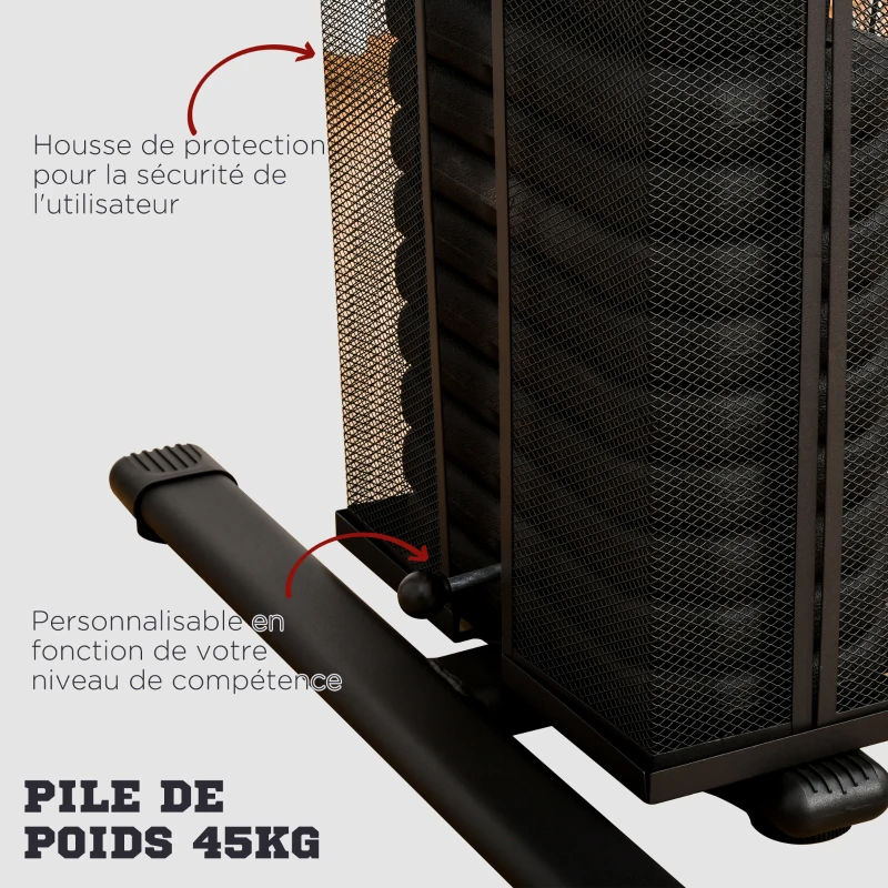 HOMCOM Station de musculation entrainement complet développé couché butterfly barre latissimus curler bande résistance 10 contrepoids 45 kg avec filet de protection acier noir(m-5)