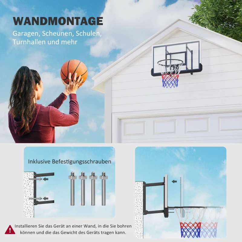 SPORTNOW Basketballkorb für Wandmontage, gefederter Korb, bruchsichere Rückwand, Schwarz(m-4)